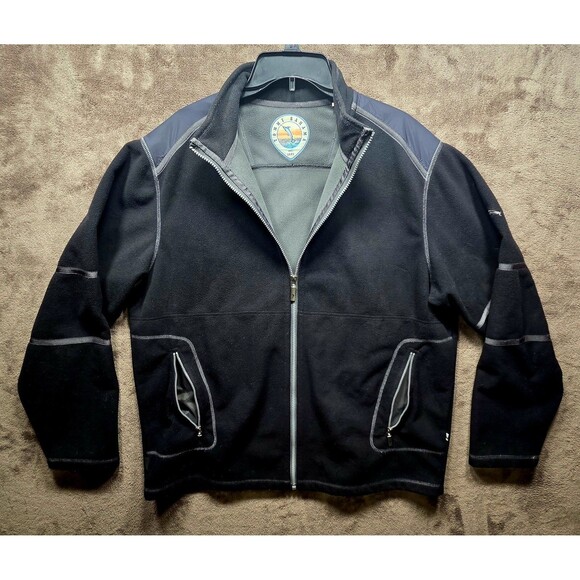 Tommy Bahama Mens Size Large Zip Up Fleece Jacket Black High Neck Pockets - Picture 2 of 14